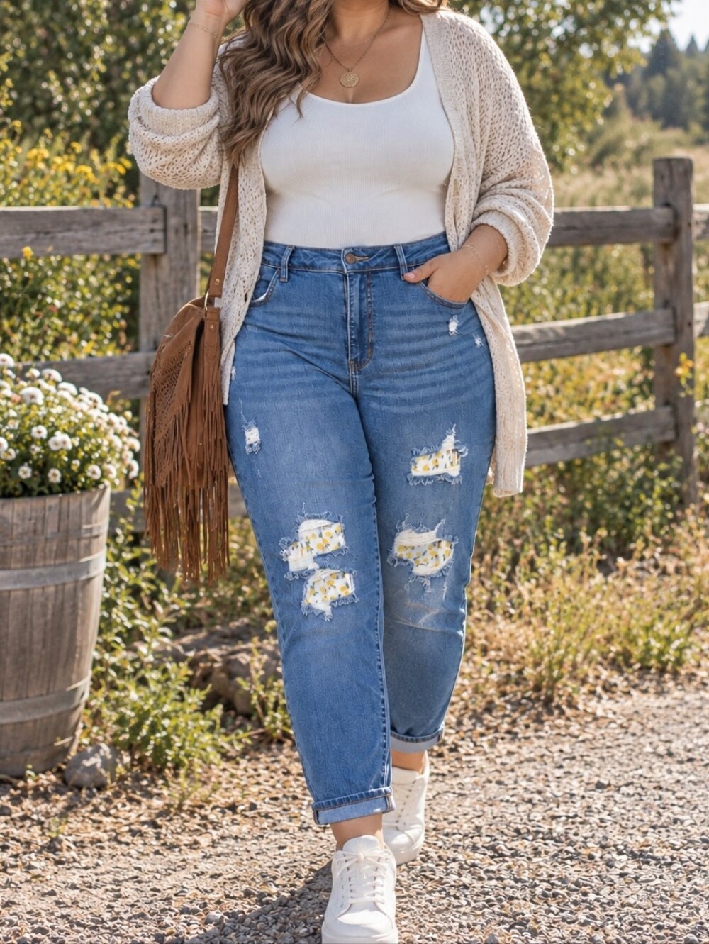 Judy Blue Plus Size Light Wash Distressed Floral Inset Boyfriend Ankle Jeans Y2K